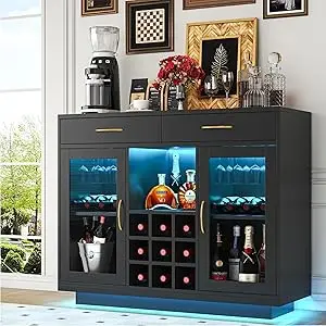 Wine Bar Cabinet with LED Lights